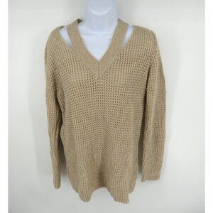 Hooked Up Juniors' Cutout Collar Tan Sweater Small NWT $44